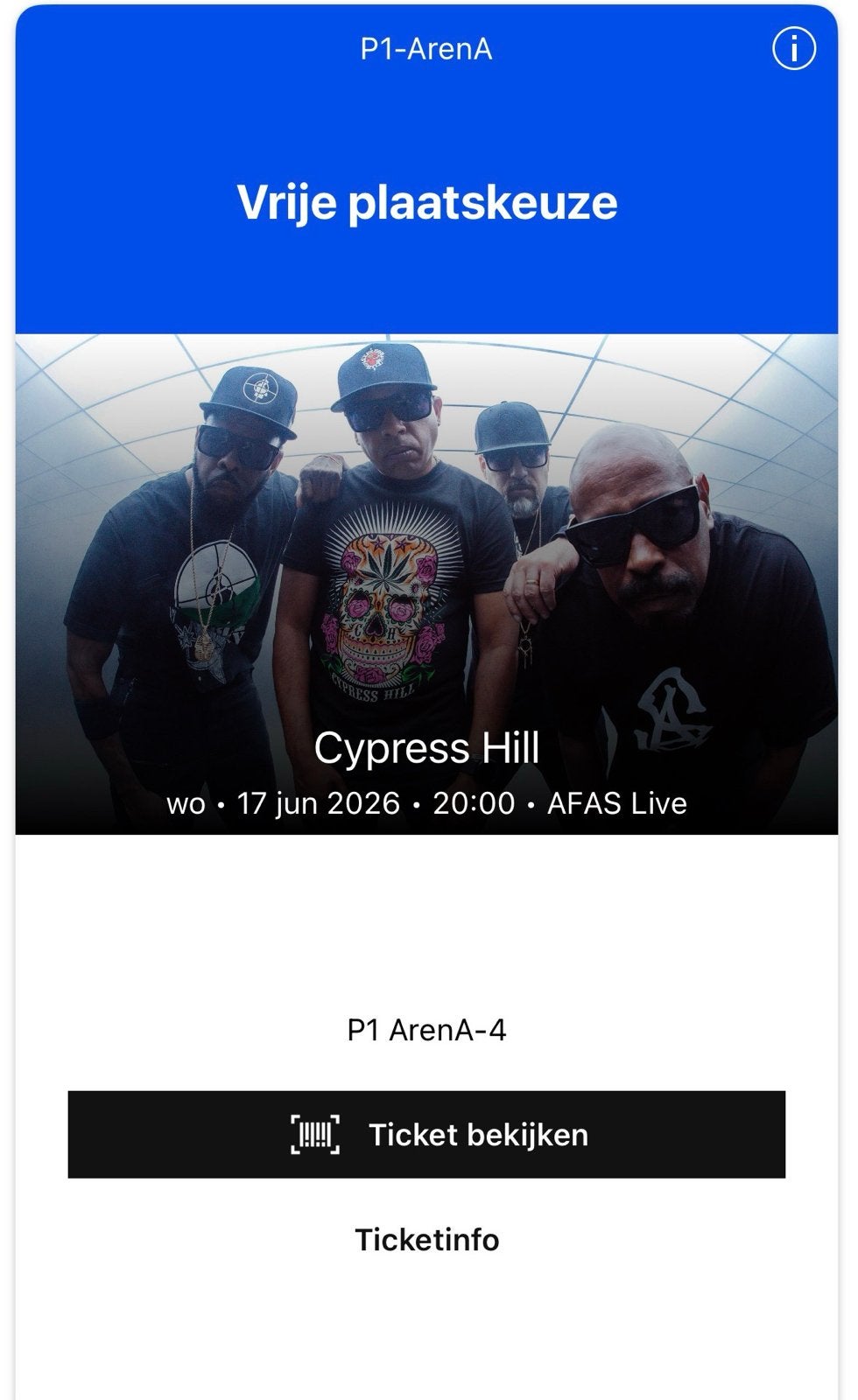 Parkeerticket Cypress Hill P1 ArenA-4 (17 juni), Eén persoon, Juni