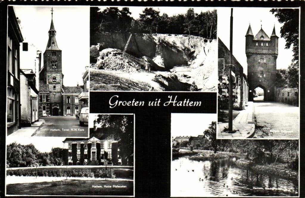 Groeten uit Hattem - 5 afb. stadsgezichten - ongelopen, Verzamelen, Ophalen of Verzenden, 1960 tot 1980, Ongelopen, Gelderland