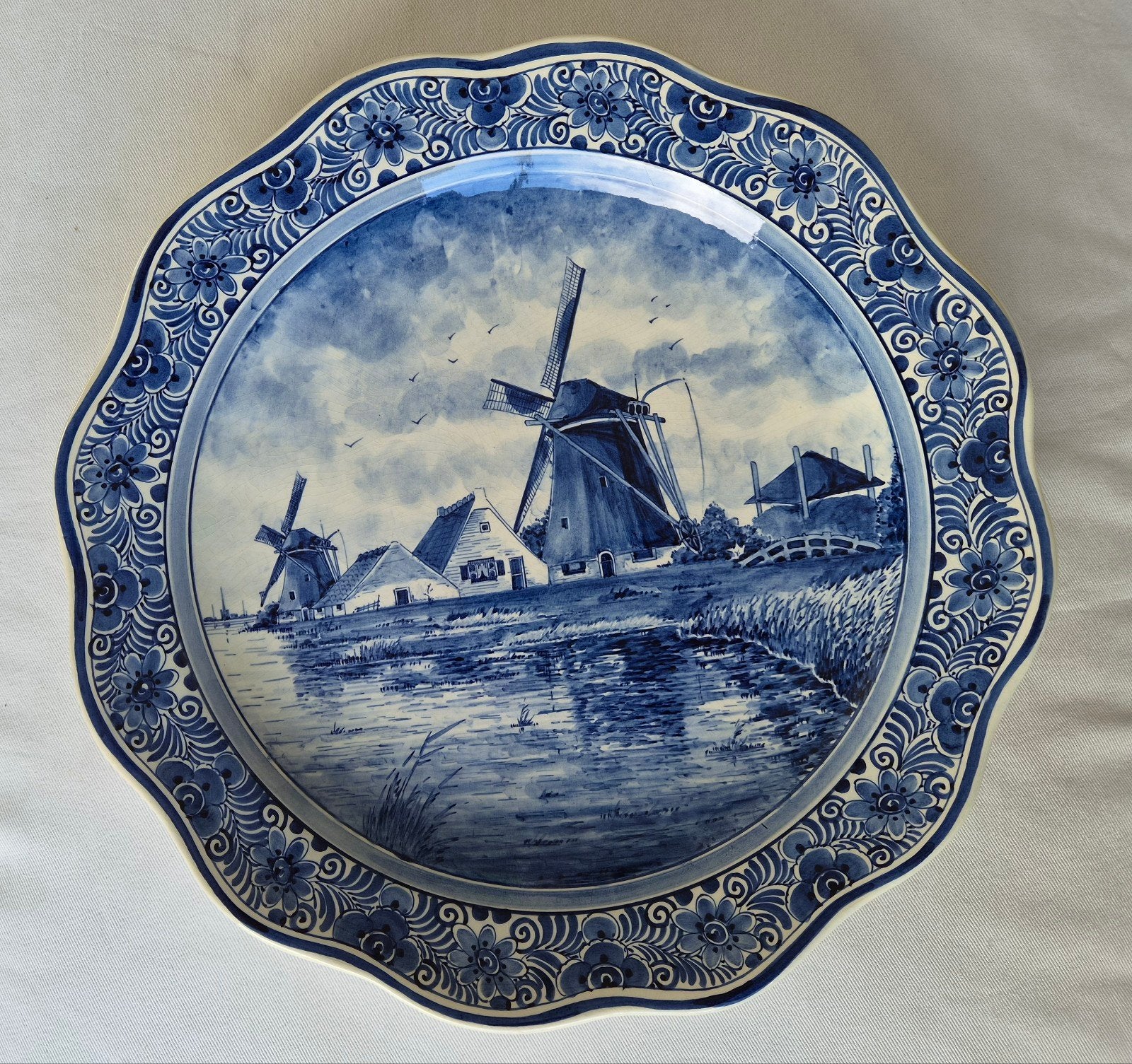 Prachtig Handgeschilderd Delfts Blauw Wandbord - Molens, Antiek en Kunst, Ophalen