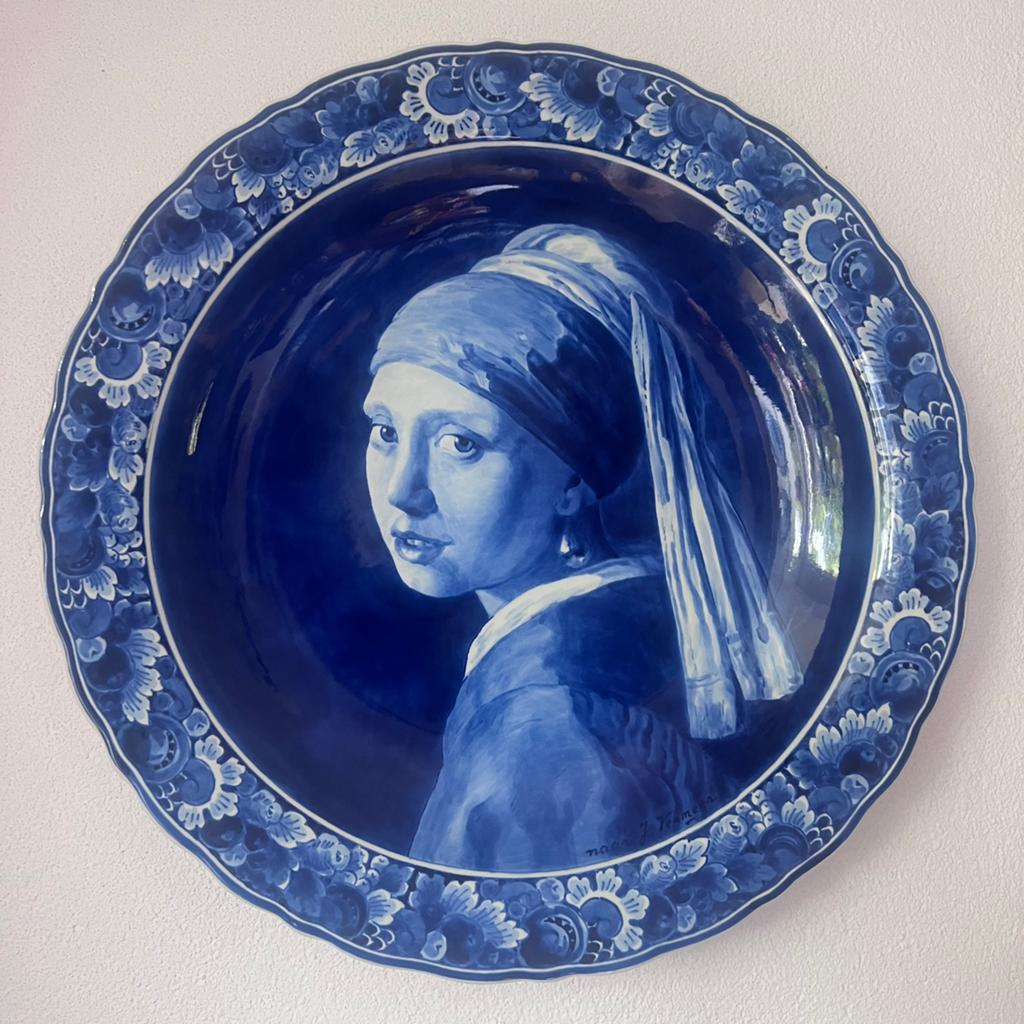 Delftsblauw portretbord de porceleyne fles meisje met parel, Ophalen of Verzenden