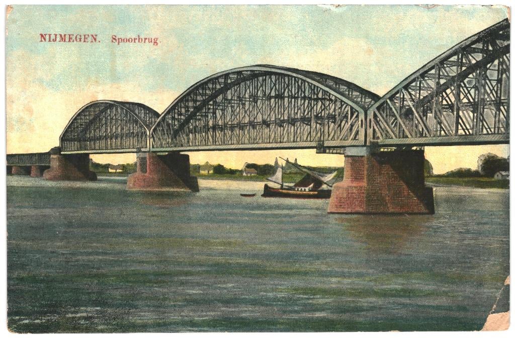 967379 Nijmegen Spoorbrug Waal 1925 Postzegel afgeweekt