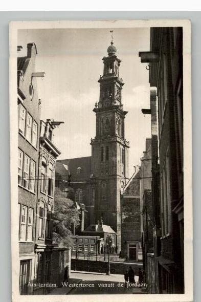 Amsterdam Westertoren vanuit de Jordaan st 1951, Verzenden, 1940 tot 1960, Gelopen, Noord-Holland