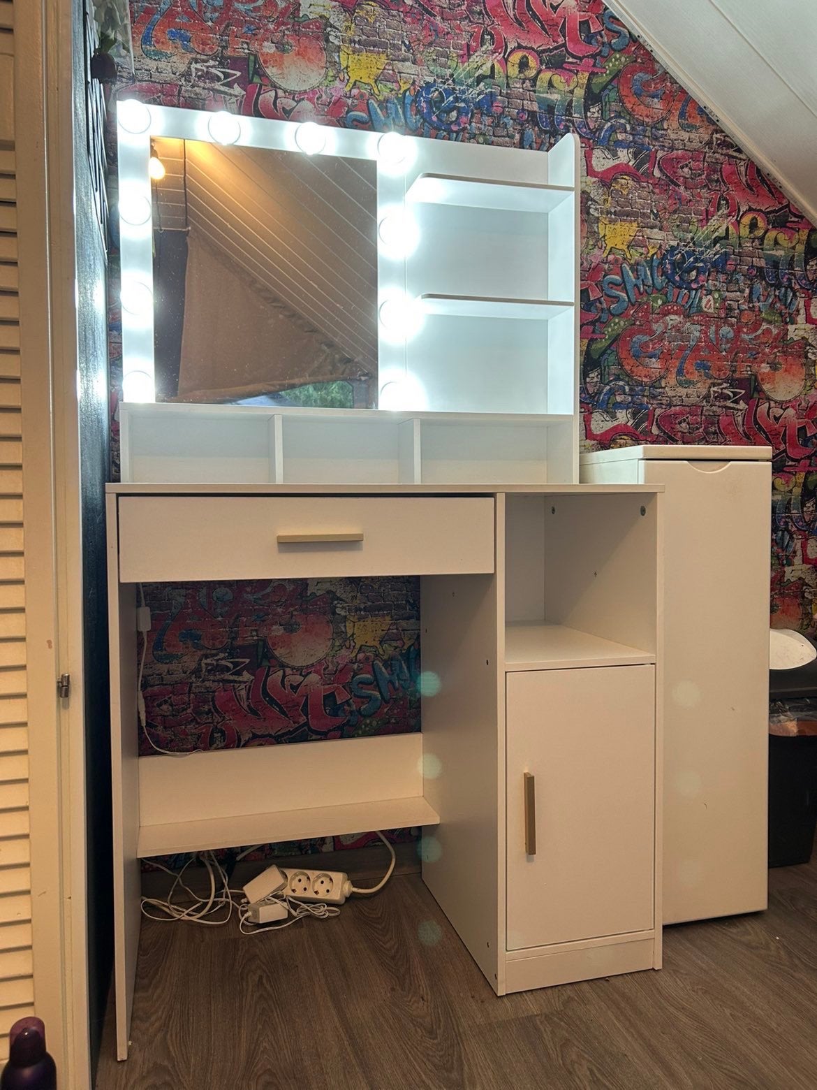 Makeupbureau met verlichting, Huis en Inrichting, Ophalen, Overige typen, Gebruikt, Met lades
