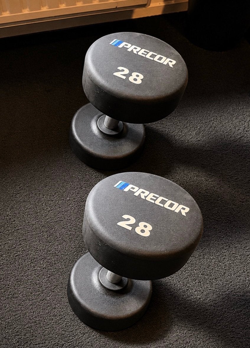 Set dumbells pu 28kg €2,- de kilo, Ophalen, Zo goed als nieuw, Dumbbell