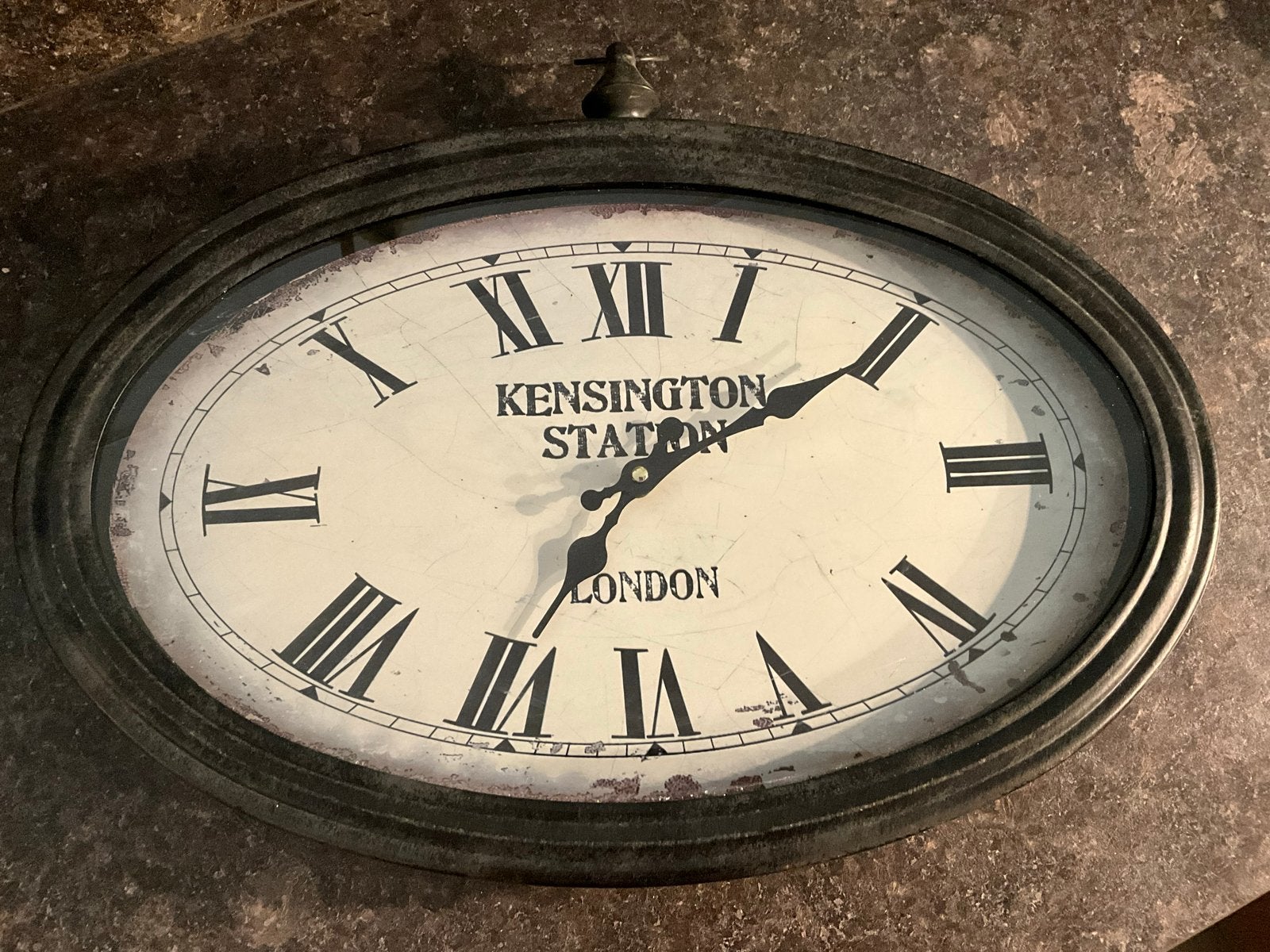 Ovale Wandklok Kensington Station London - Vintage Stijl, Wandklok, Grijs, Vintage, Analoog