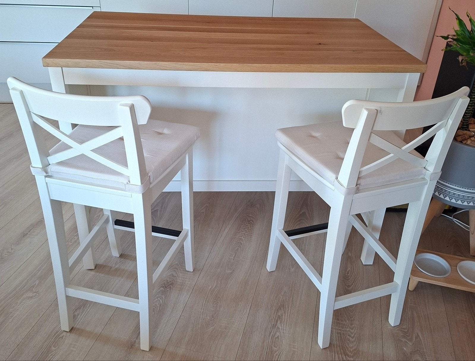 Keukeneiland Tornviken met 2 krukken - Wit/Hout, Ophalen, 100 tot 150 cm, 75 cm of meer, Wit