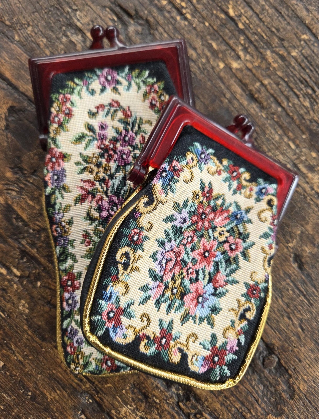 Vintage petit point brillenetui en portemonnee, Antiek en Kunst, Ophalen of Verzenden