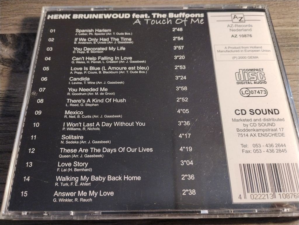 Henk Bruinewoud Ft The Buffoons - A Touch Of Me, Cd's en Dvd's, Ophalen of Verzenden, Zo goed als nieuw