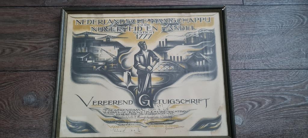 Scheepswerf Oorkonde in Jugendstil stijl 1944, Ophalen of Verzenden, Zo goed als nieuw, Overige typen