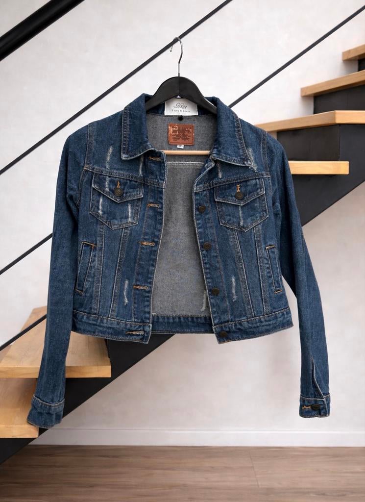 Stoere denim spijkerjas met lichte distressed details, Ophalen of Verzenden, Zo goed als nieuw, Maat 36 (S), Blauw