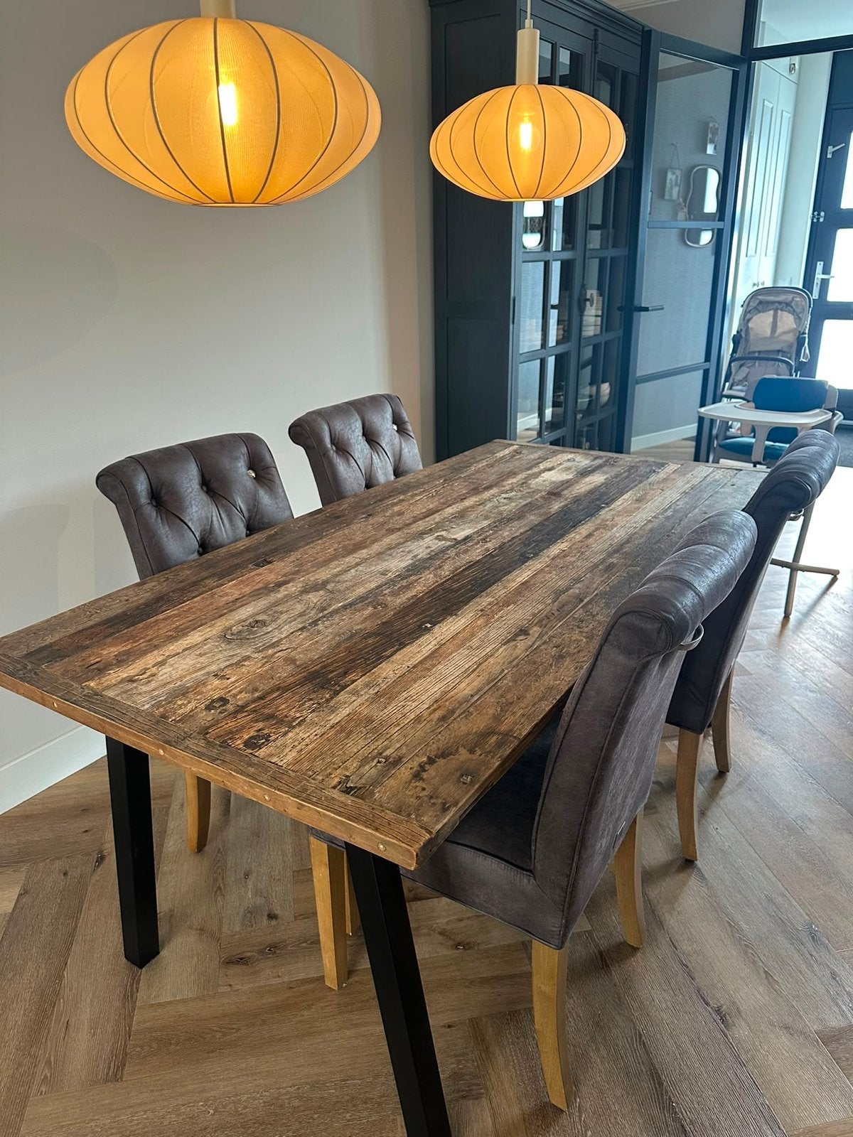 Rivièra Maison Driftwood Eettafel met 4 Stoelen, Ophalen, Gebruikt, 50 tot 100 cm, 150 tot 200 cm