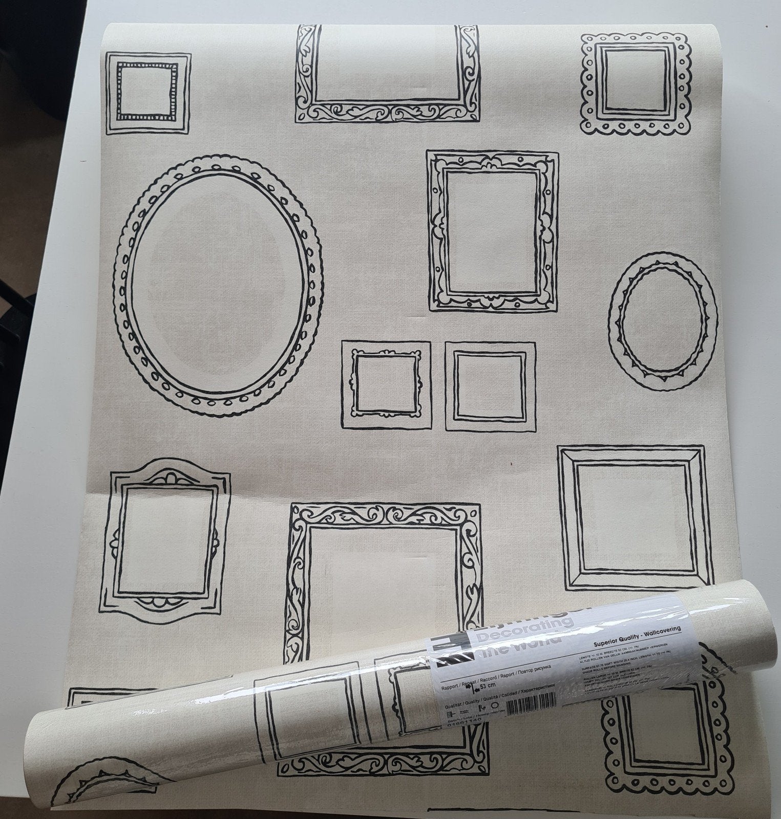 Eijffinger Behang met (foto) lijstenpatroon - creme/zwart, Ophalen, Overige patronen, Overige merken, 5 tot 10 m²