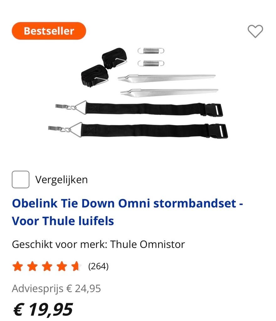 Obelink Tie Down Omni stormbandset - Voor Thule luifels, Ophalen of Verzenden, Nieuw