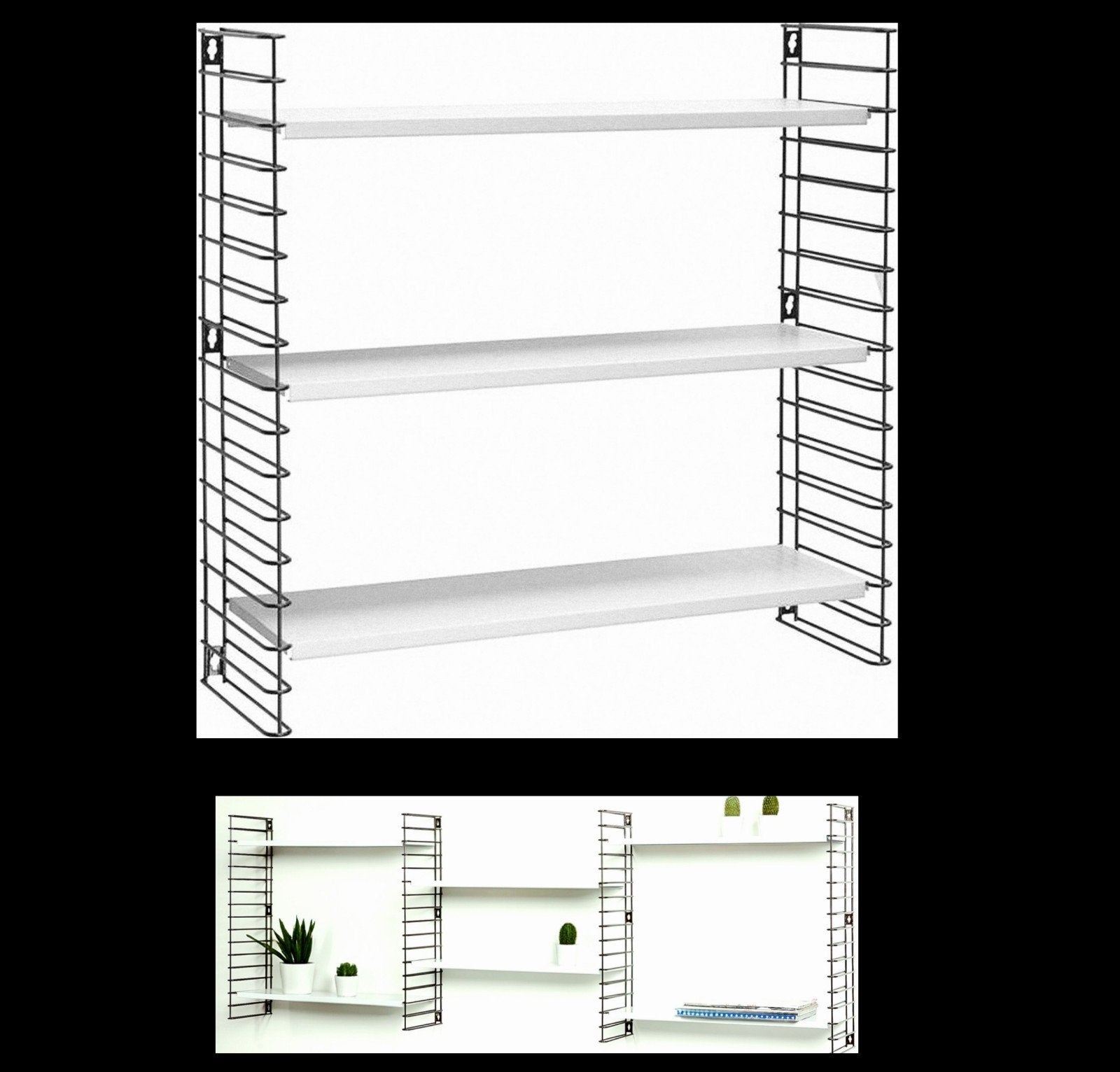 3 zwart/wit Tomado wand rekjes 5 dragers 6 planken retro, Huis en Inrichting, Woonaccessoires | Wandplanken en Boekenplanken, Ophalen of Verzenden