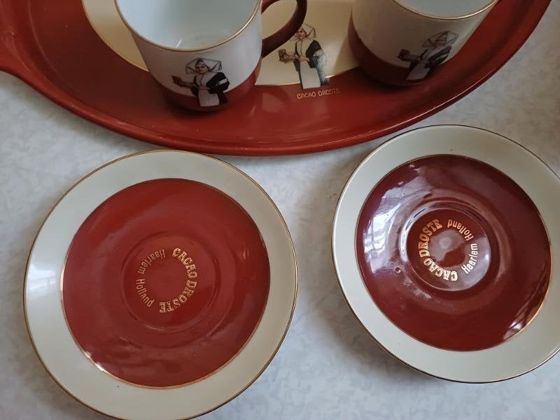 Foto 9 van Art-Deco droste servies twee kop en schotels,droste bordje