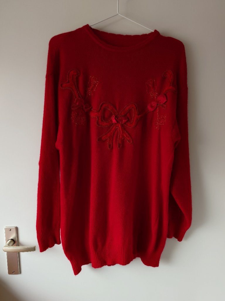 Vintage Rode Trui 50% Wol 50% Angora maat L, Kleding | Dames, Truien en Vesten, Maat 42/44 (L), Ophalen of Verzenden, Zo goed als nieuw