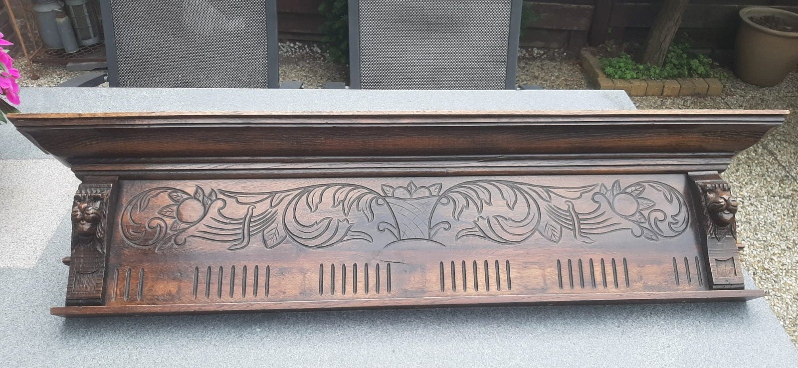 Antieke houten kapstok / bordenrek met houtsnijwerk, Gebruikt, Minder dan 100 cm, Hout, Ophalen
