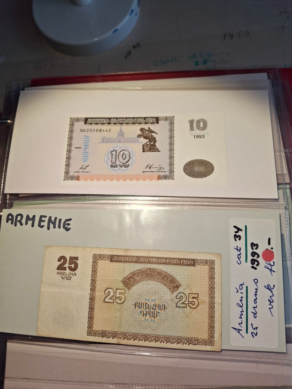 Armenië 10 en 25 Dram bankbiljet 1993, Ophalen of Verzenden