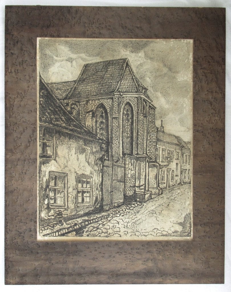 Antiek ets met passe-partout., Ophalen of Verzenden