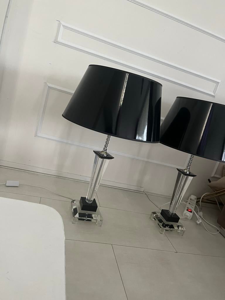 Luxe tafellampen met zwarte kap en Swarovski onderkant, Huis en Inrichting, Ophalen, Zo goed als nieuw, Glas, 50 tot 75 cm