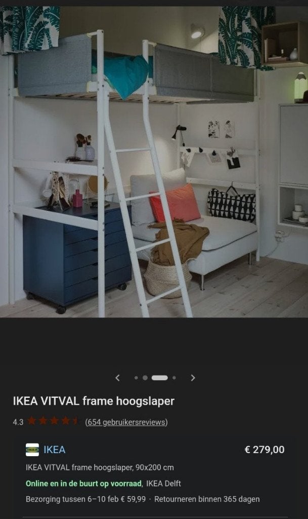 IKEA VITVAL hoogslaper 90x200 - compleet, nette staat, Ophalen, Zo goed als nieuw, Hoogslaper
