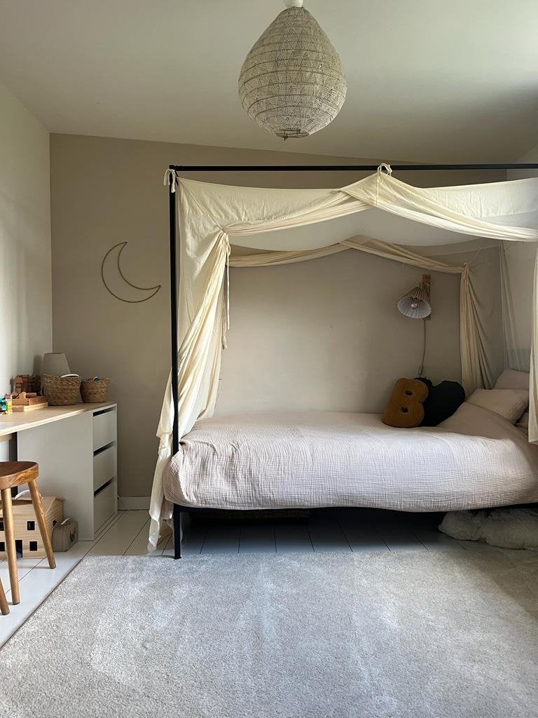 Hemelbed met linnen Numero 74 hemel, zwart metaal, 90x200 cm, Ophalen, Gebruikt, 90 cm, Zwart