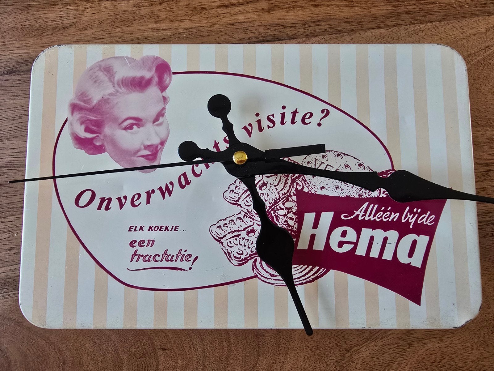 Hema Koekblik met uurwerk, "Terugblik op de tijd", Verzamelen, Ophalen of Verzenden, Gebruikt, Koek(jes)