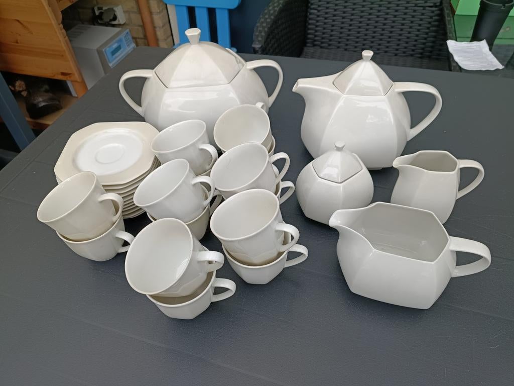 Wit porseleinen servies scherzer Bavaria germany, Ophalen of Verzenden, Zo goed als nieuw, Effen, Porselein