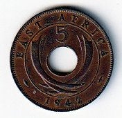 5  cent  1942   East-Afrika. km. 25.1, Ophalen of Verzenden, Overige landen, Losse munt
