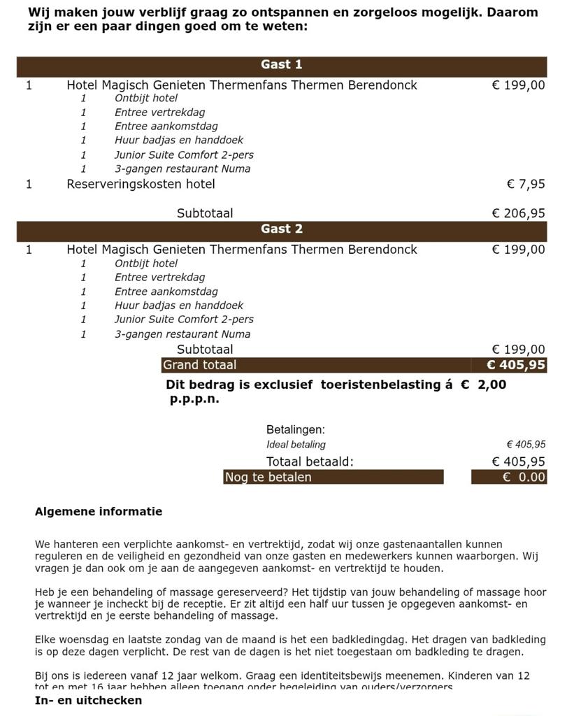 Thermen Berendonck Arrangement – Ter Overname, Twee personen, 1 overnachting