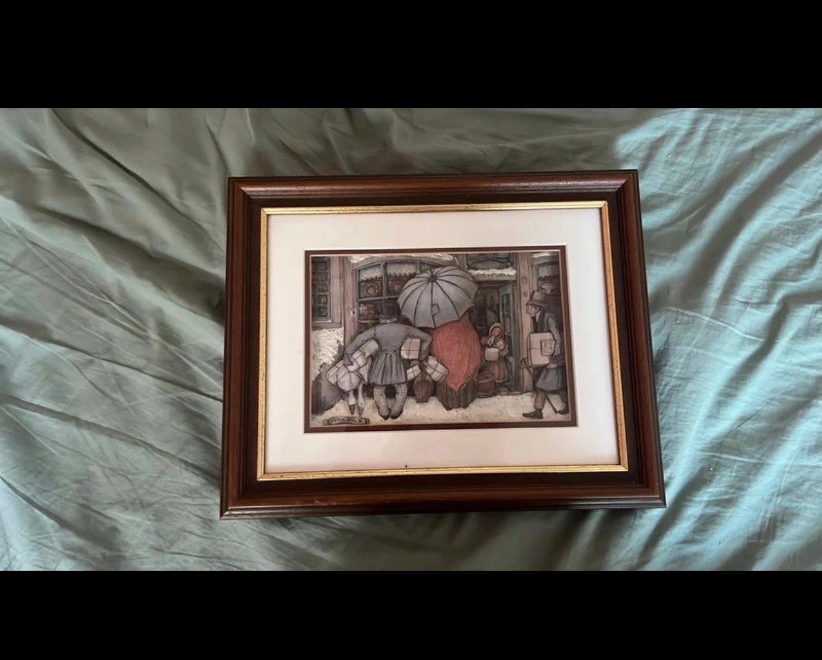 Anton Pieck Stadsgezicht met Figuren en Paraplu, Antiek en Kunst, Kunst | Schilderijen | Klassiek, Ophalen, Realistisch, Print
