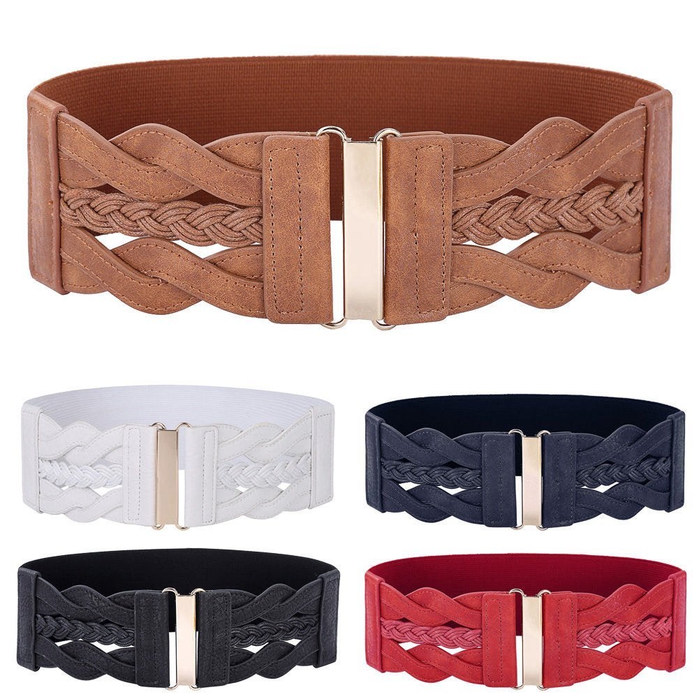 Dames vintage stretch riem retro leren zwarte rode taille, Overige kleuren, 5 cm of meer, Verzenden, Nieuw