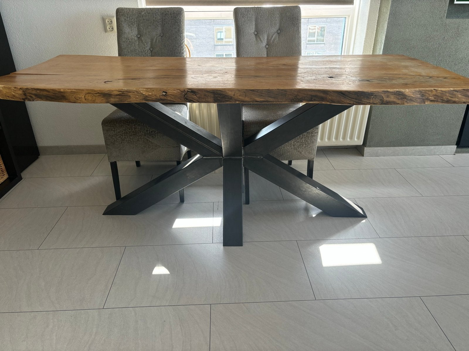 Stamboom eettafel 86x200 - robuust en uniek, Gebruikt, Vijf personen of meer, 150 tot 200 cm, Rechthoekig