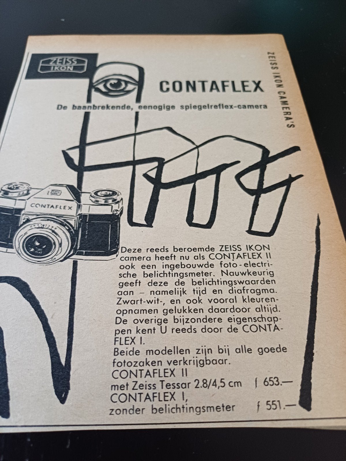 advertentie Zeiss Ikon camera Contaflex 1955, Ophalen of Verzenden, 1940 tot 1960, Fototoestel
