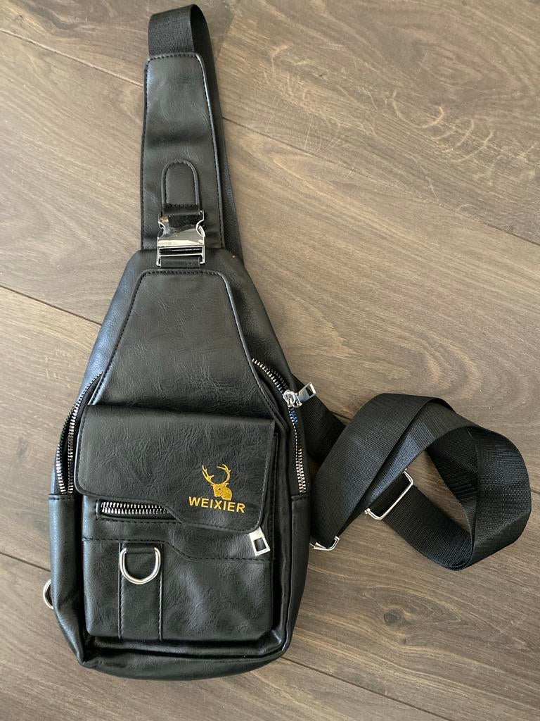 Stijlvolle zwarte schoudertas / borsttas, Overige merken, Minder dan 30 cm, Ophalen of Verzenden, Minder dan 25 cm
