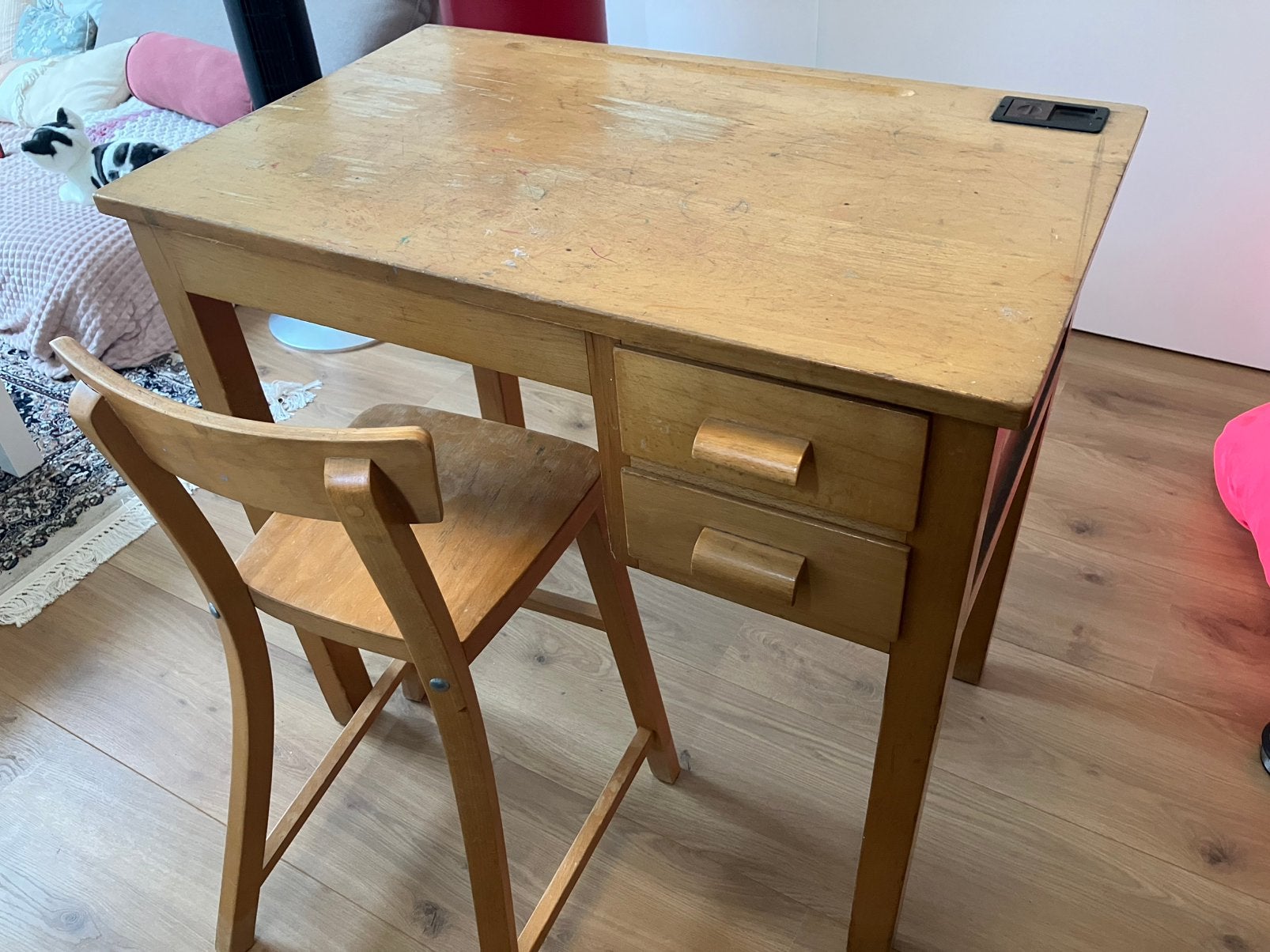 Houten bureau en stoel, Ophalen, Gebruikt, Tafel(s) en Stoel(en)