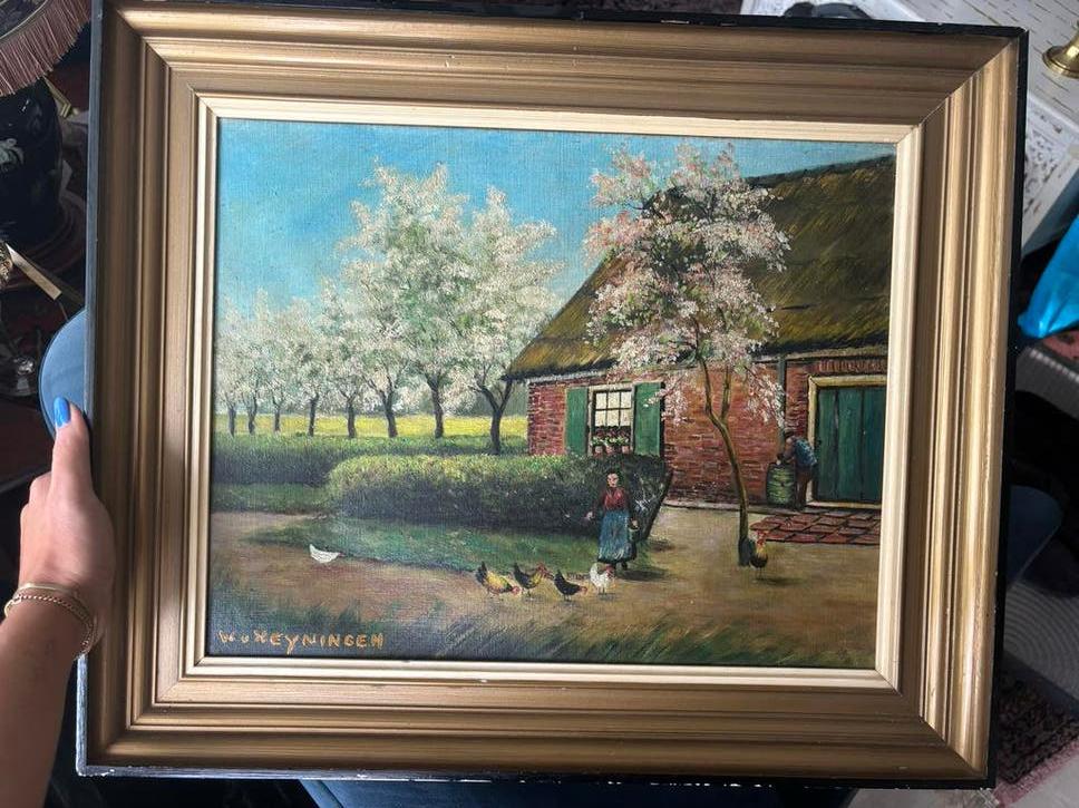 Olieverf Schilderij W. van Heyningen - Boerderijtafereel, Ophalen
