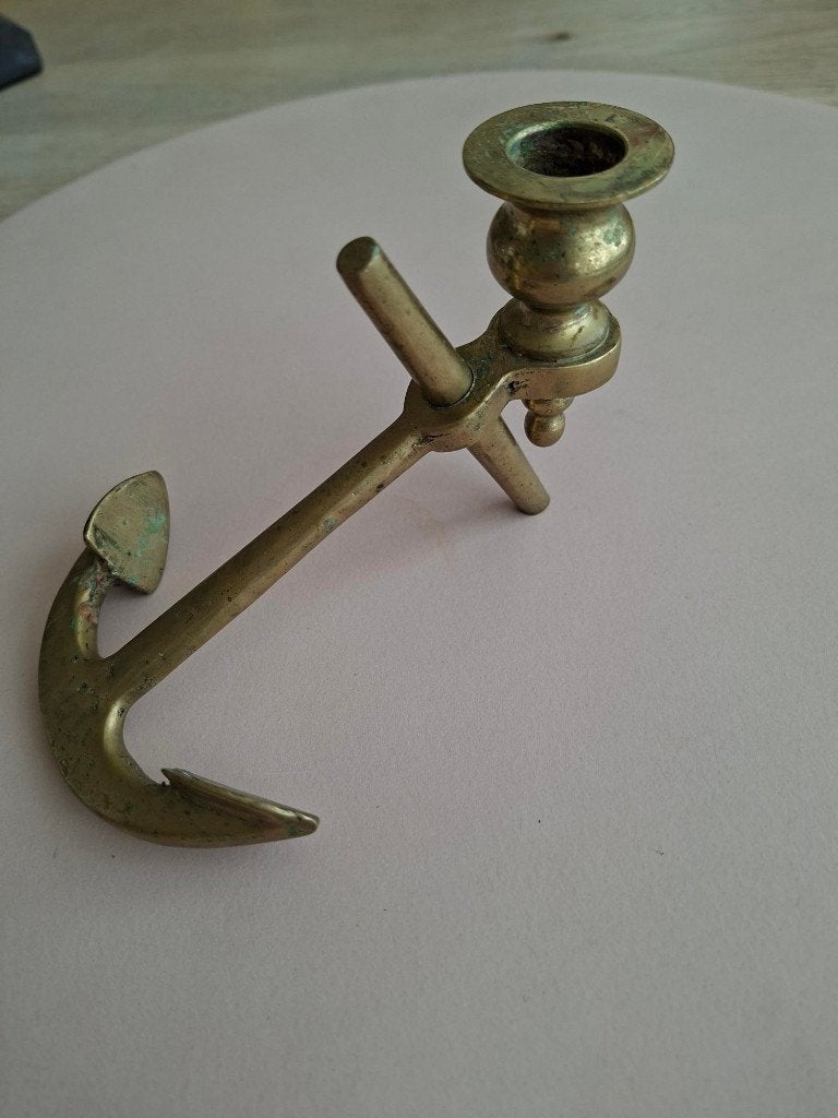 mid century messing kandelaar anker nautisch vintage retro, Ophalen of Verzenden, Koper of Brons