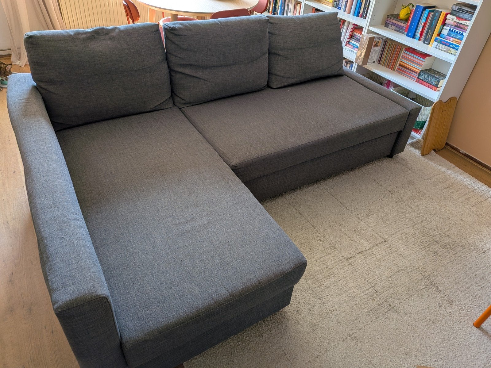 Friheten hoekbank/slaapbank grijs, Ophalen, Gebruikt, Tweepersoons, 140 cm