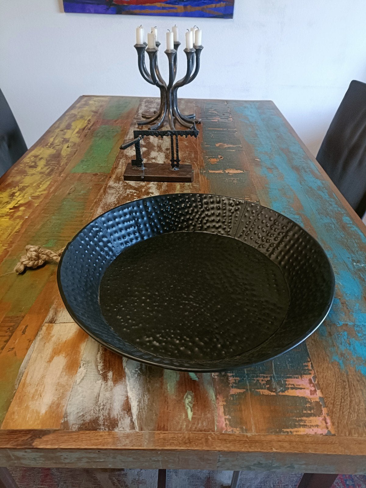 Zwarte metalen schaal., Geschikt voor wandmontage, Schaal, Rond, Nieuw