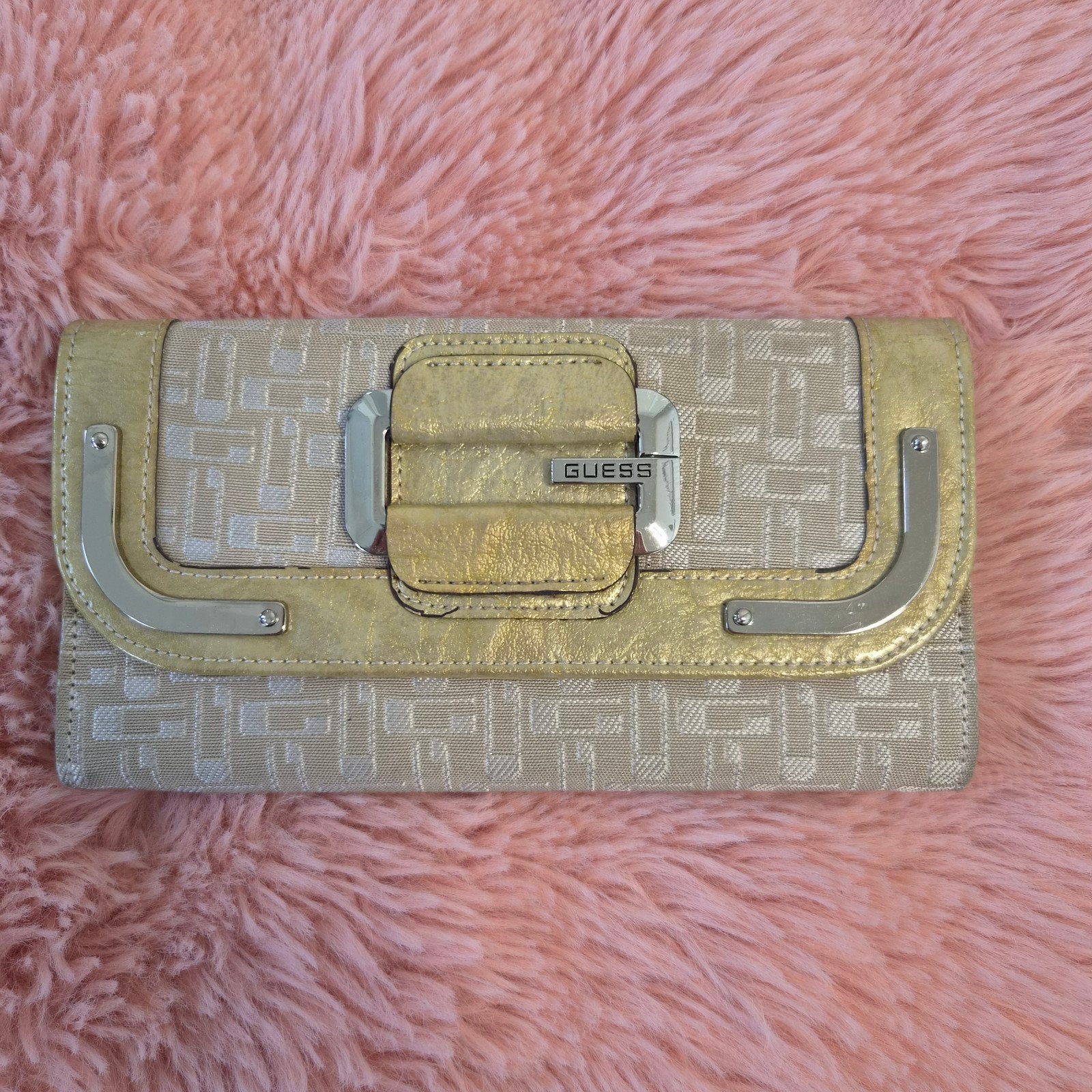 Guess dames drievouduge portemonnee goud beige, Ophalen of Verzenden, Zo goed als nieuw, Beige, Guess