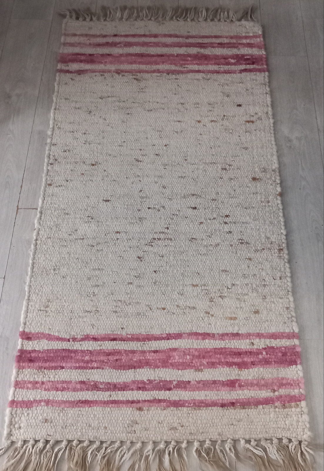 Wollen vloerkleed crème/oud roze - Boho Ibiza stijl, Boho, Ibiza, Bohemian, 150 tot 200 cm, 200 cm of meer, Ophalen of Verzenden