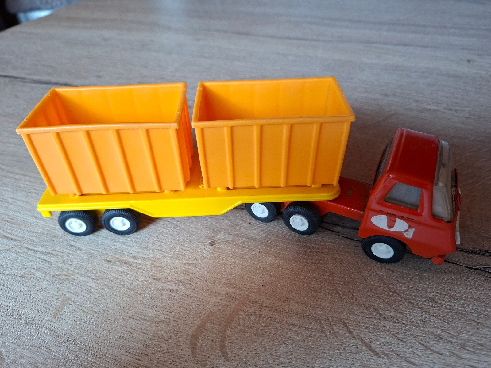Vintage Tonka Vrachtwagen met Aanhanger en Containers, Ophalen of Verzenden, Gebruikt