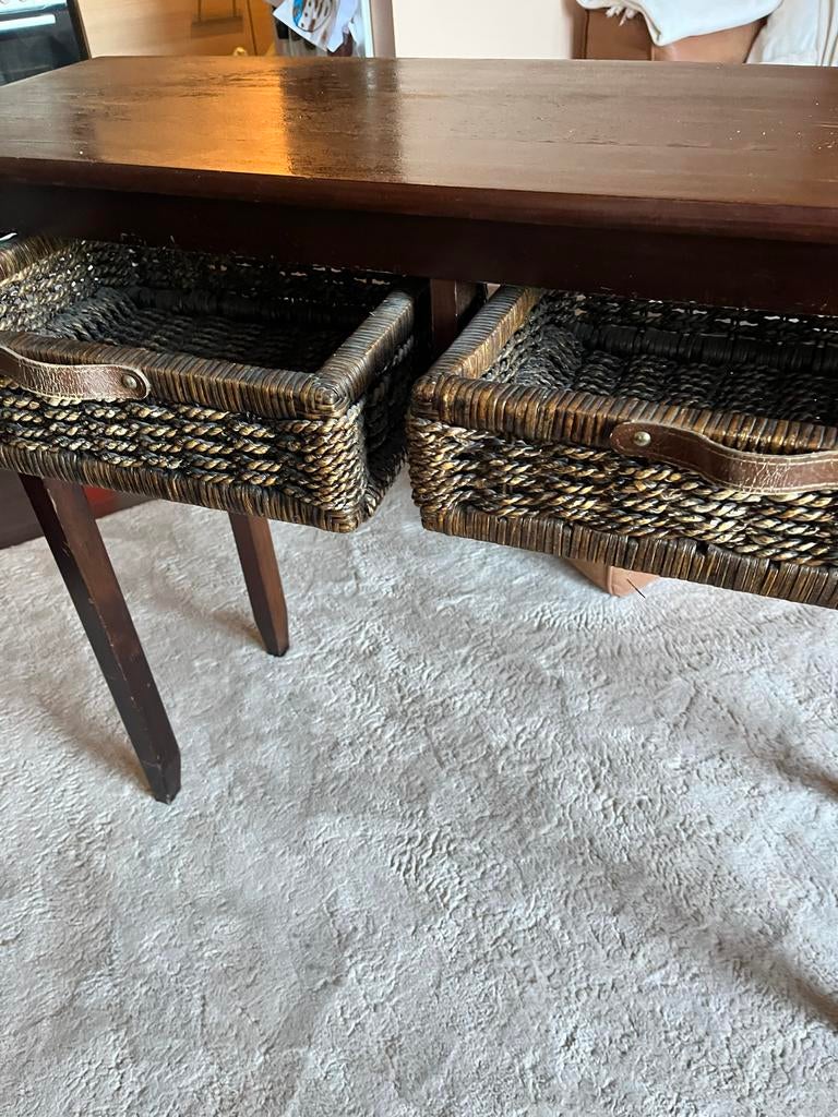 Sidetable met 2 rieten lades - 100x82x36 cm, Ophalen, Gebruikt