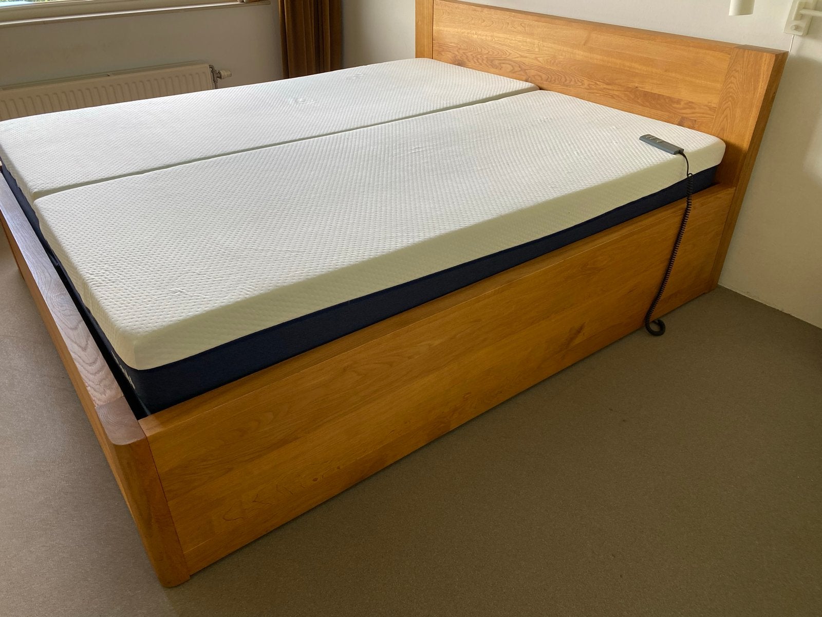 Massief Eiken Bedombouw 210 x 180 geschikt Auping, Huis en Inrichting, Ophalen, Gebruikt, Bruin, 210 cm