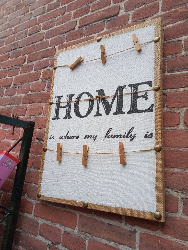 decoratie home tekstbord met knijpers, Textiel, Ophalen of Verzenden, Zo goed als nieuw, Wandbord of Wandpaneel