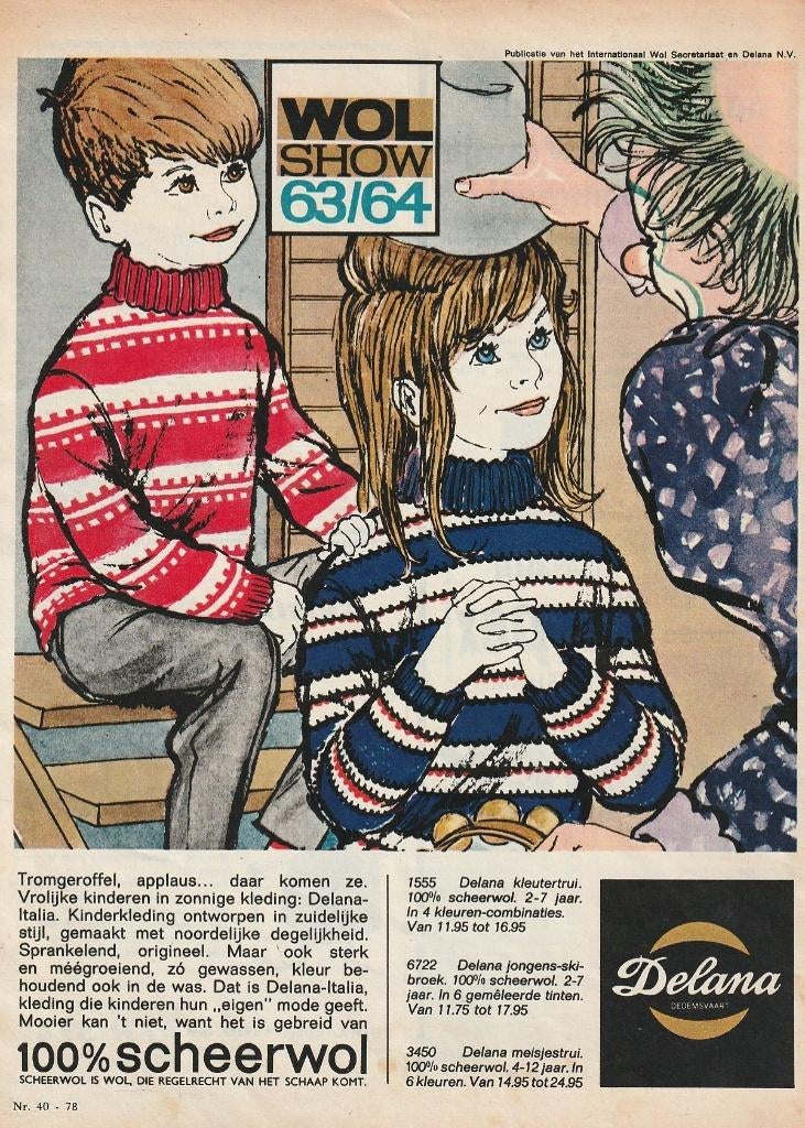 Retro reclame 1963 Delana mode jongetje ski trui meisje, Verzenden, Overige typen