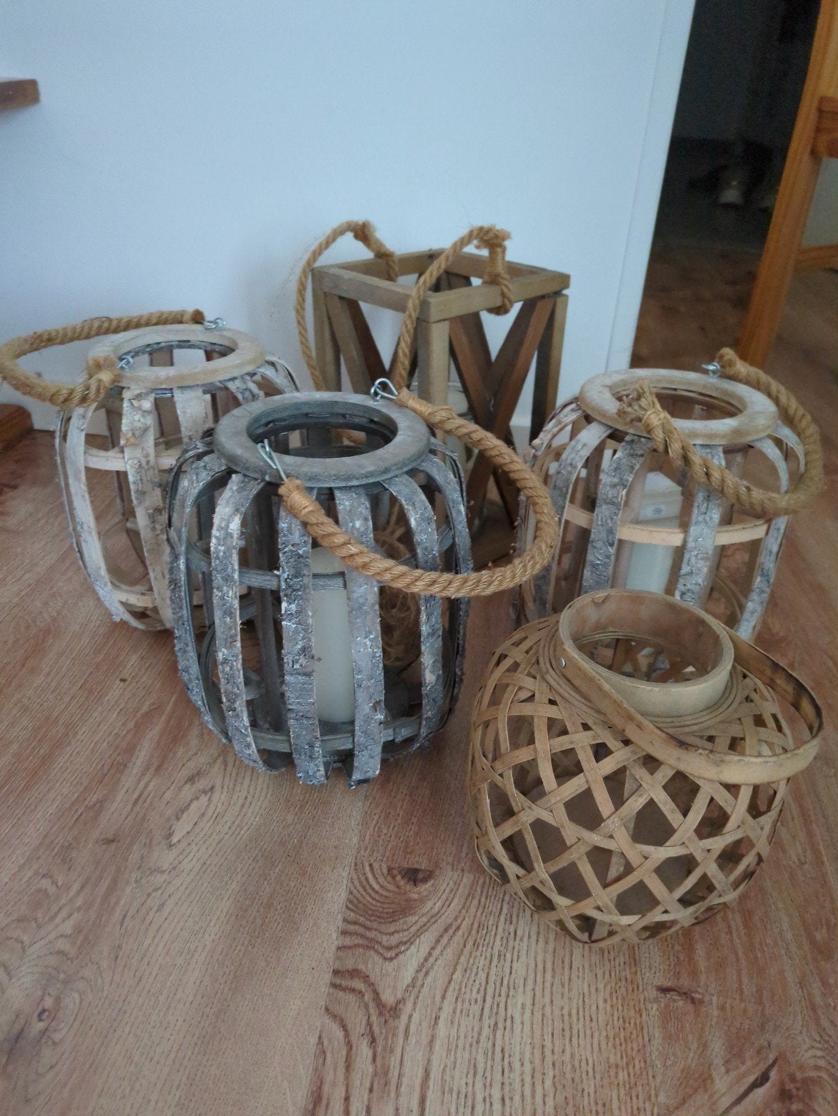 5 Windlichten Decoratie Bruiloft Hout en Bamboe, Ophalen, Hout, Gebruikt, Meerkleurig