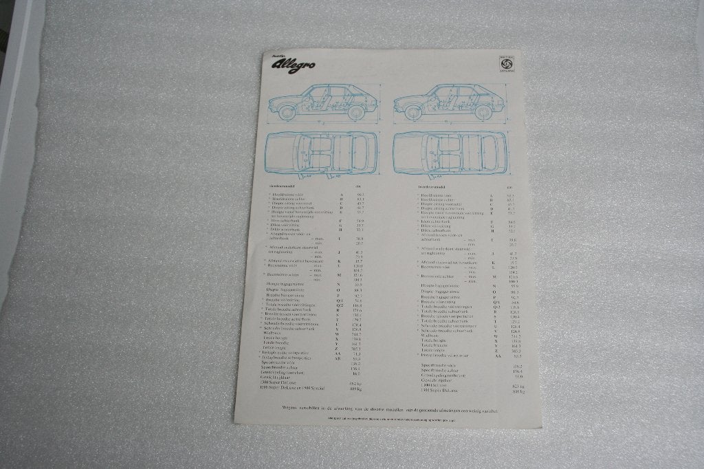 Folder Austin Allegro technische specificatie (1975) (27), Ophalen of Verzenden, Nieuw, Overige merken