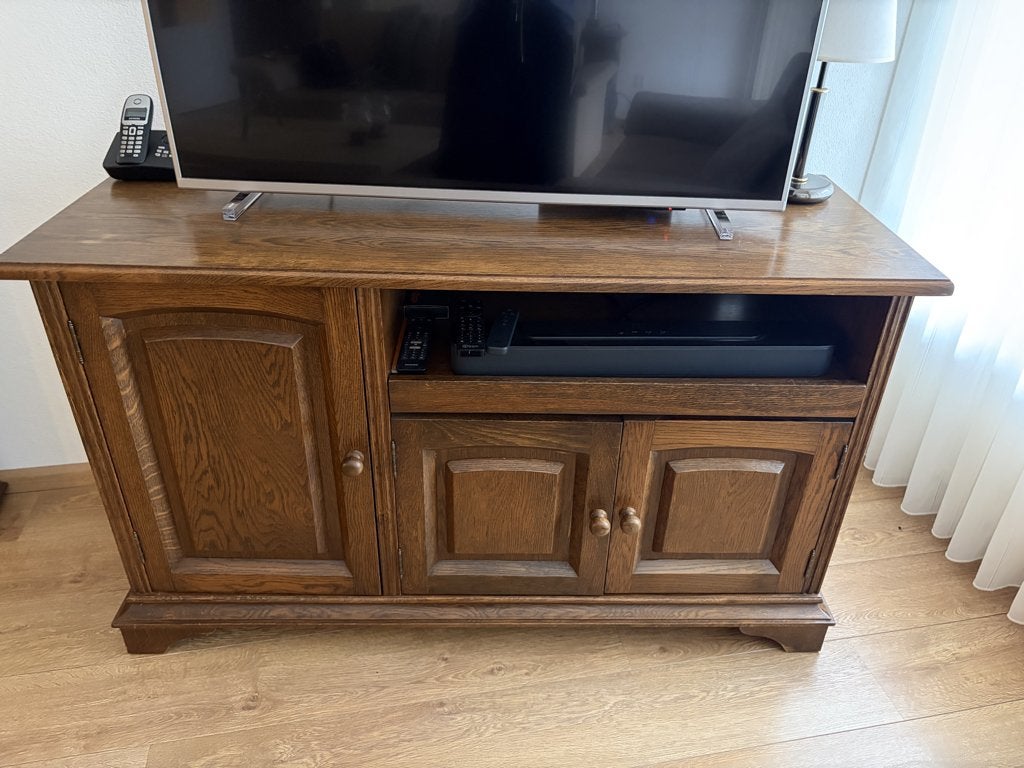 TV kast hout, Huis en Inrichting, Kasten | Televisiemeubels, Ophalen, 100 tot 150 cm, Eikenhout, Zo goed als nieuw